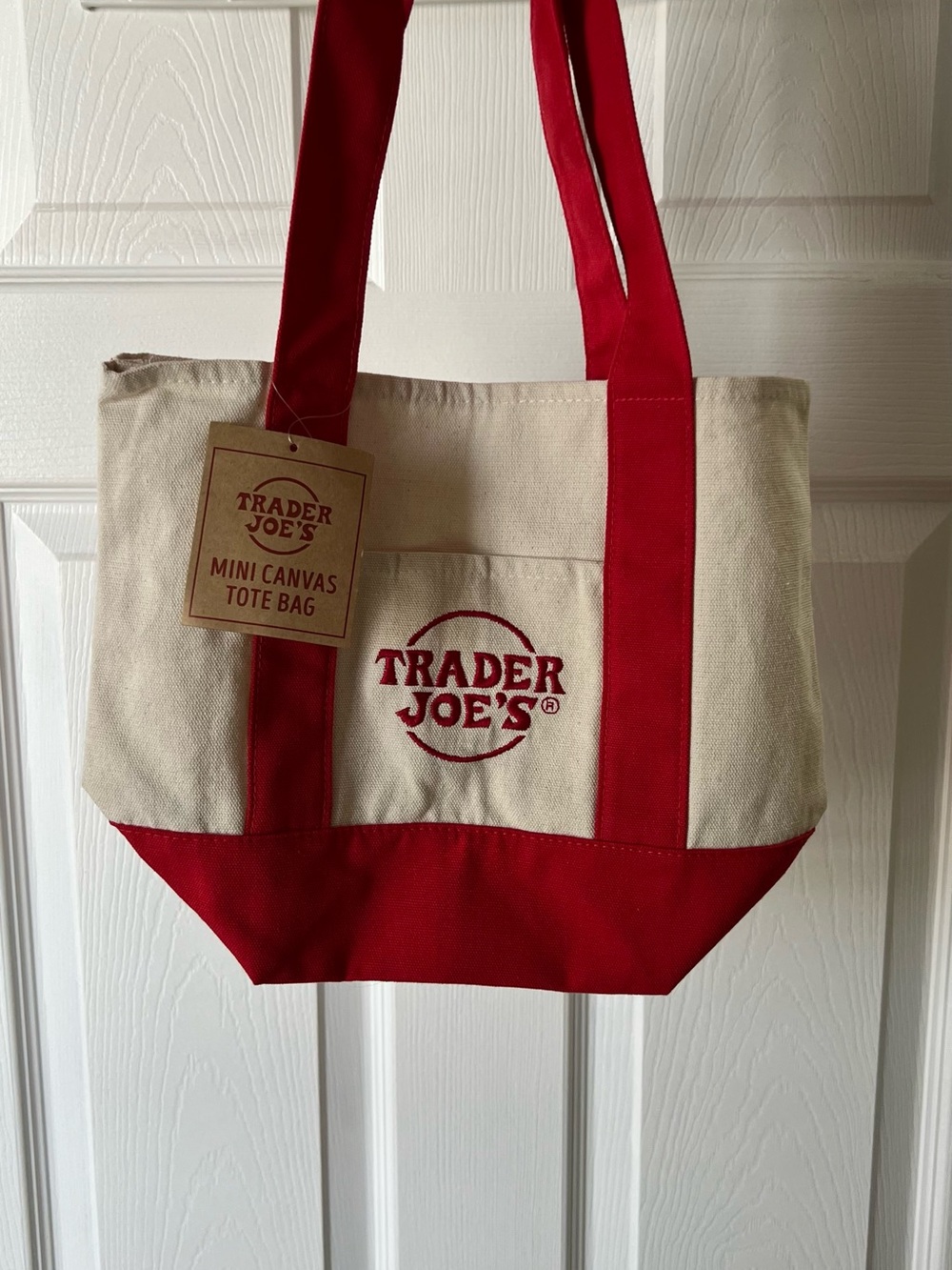 Trader Joe's Red & Cream Mini Canvas Tote Bag
